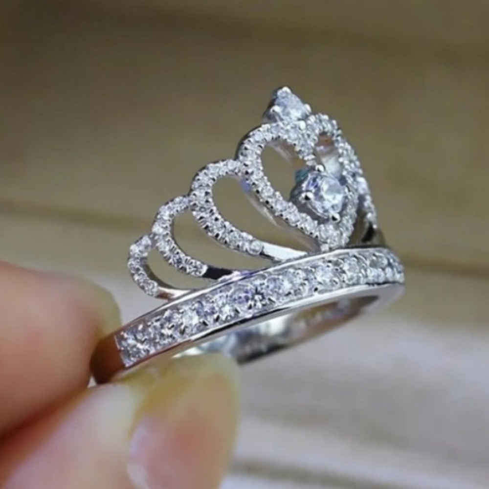 NEW White Sapphire Crown Birthstone Silver Ring - Picture 3 of 5